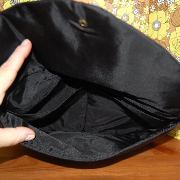 Vintage LANCÔME black CLUTCH signature fabric 60's evening hand bag - Picture 3 of 4